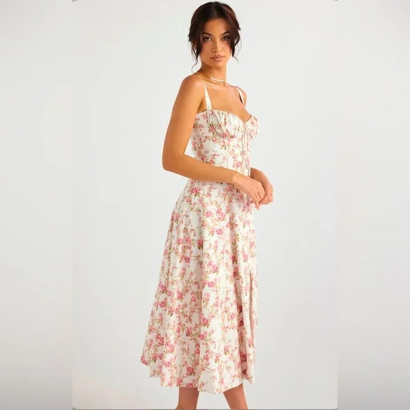 NWT HOUSE OF CB CARMEN Rose Print Bustier Sundress. Size XL